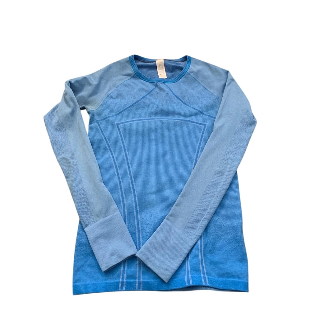 ​Ivivva Lululemon Girls 12 Swiftly Seamless Long Sleeve Blue Thumbholes Athletic
